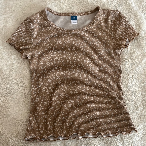 Brown Floral Ribbed Top - Picture 1 of 4